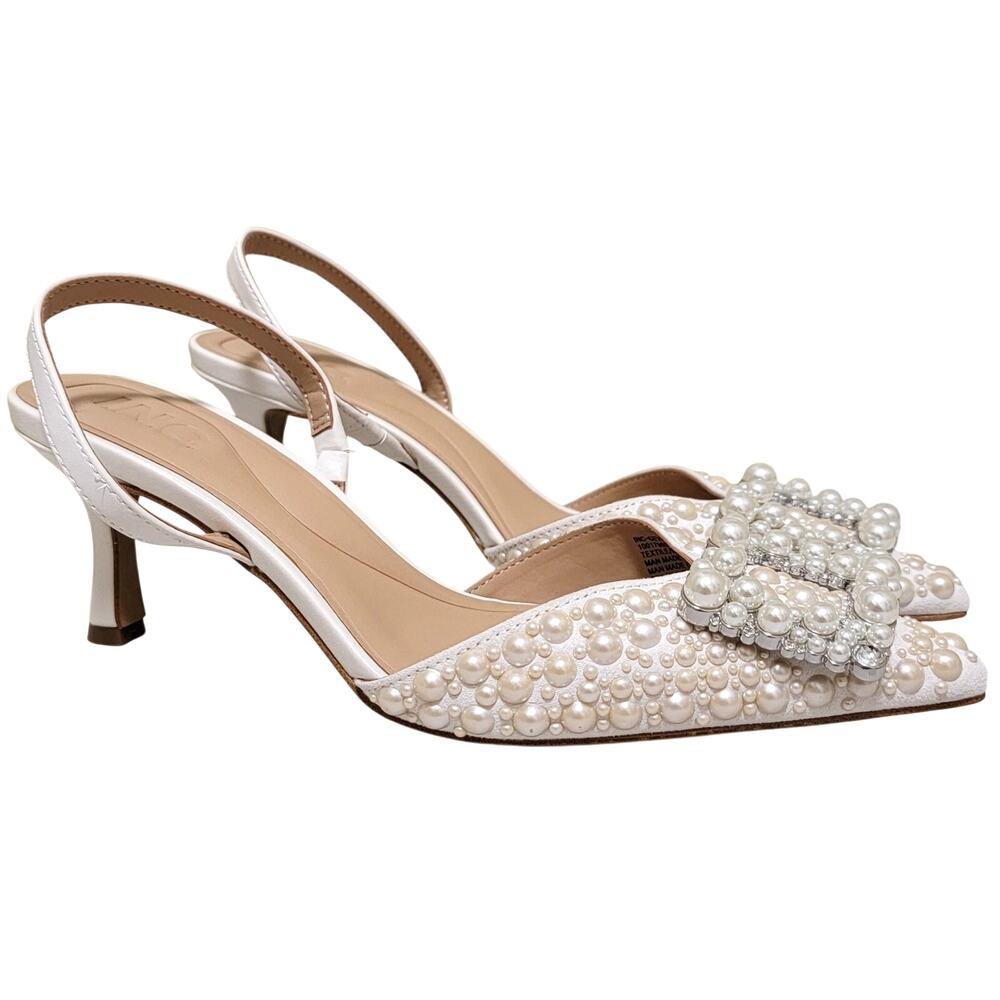 INC INTL Concepts Women Gevira Slingback Kitten Heels Size US 6.5M White Pearl